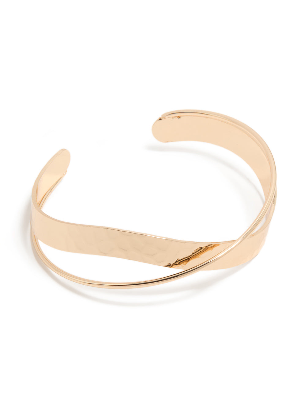 Showcasing a gold twisted wrist cuff front view