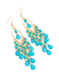 Showcasing gold blue beaded oval fish hook drop earrings featuring charm details with turquoise stones front view - link has visual effect only
