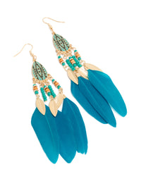 Blue Feather & Beaded Drop Earrings - link has visual effect only