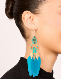 Blue Feather & Beaded Drop Earrings - link has visual effect only