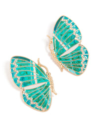 Gold Aqua Enamel Butterfly Stud Earrings - link has visual effect only