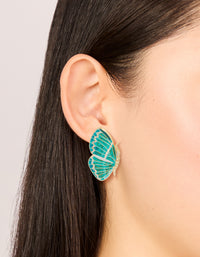 Gold Aqua Enamel Butterfly Stud Earrings - link has visual effect only