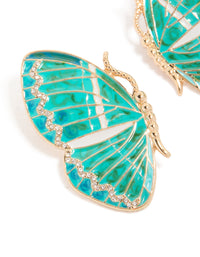 Gold Aqua Enamel Butterfly Stud Earrings - link has visual effect only