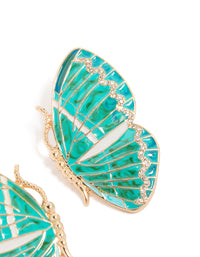 Gold Aqua Enamel Butterfly Stud Earrings - link has visual effect only
