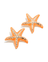 Orange Coated Metal  Starfish Statement Stud Earrings - link has visual effect only