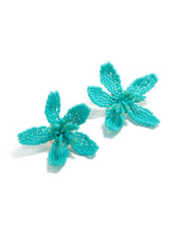 Aqua Beaded Statement Flower Stud Earrings - link has visual effect only
