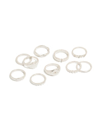 Explore this silver diamante signet rings 10-pack featuring celestial star front view - link has visual effect only