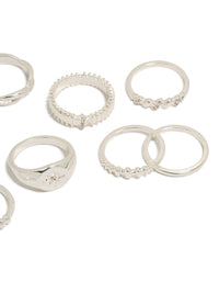 Crafted from silver diamante signet rings 10-pack with celestial star close up view - link has visual effect only