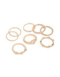 Showcasing a gold heart diamante band rings 8-pack front view - link has visual effect only