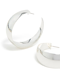Featuring silver plated smooth thick hoop earrings with closure close up view - link has visual effect only