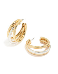 Discover statement large illusion hoop earrings crafted from gold and silver plated metal front view - link has visual effect only
