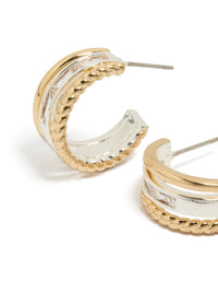 Mixed Metal Plated Diamante Triple Layered Small Hoops - link has visual effect only
