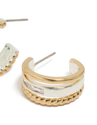 Mixed Metal Plated Diamante Triple Layered Small Hoops - link has visual effect only