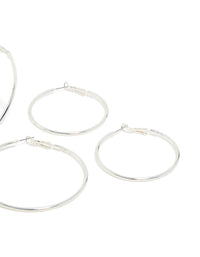 Crafted from silver plated material, plain hoop earrings in a 3-pack post detail view - link has visual effect only