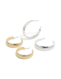 Discover mixed metal plated thick and skinny hoop earrings in a 2-pack featuring gold and silver tones with chunky styling hoop closure front view - link has visual effect only