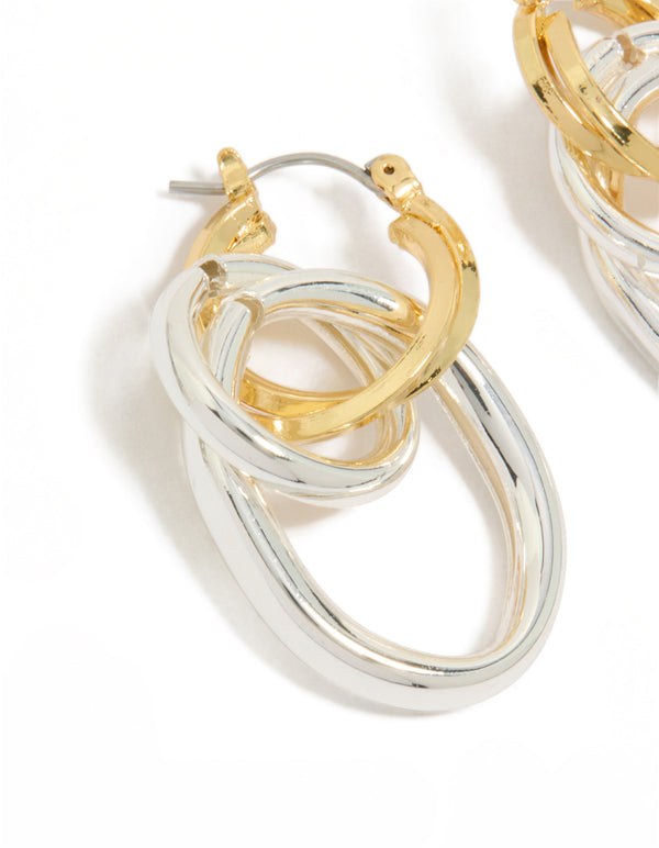 Mixed Metal Plated  Double Link Illusion Hoop Earrings