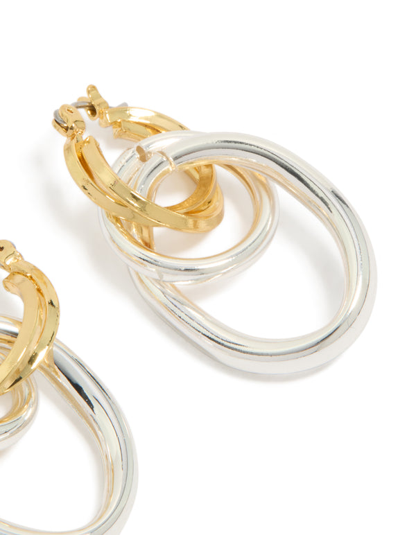 Mixed Metal Plated  Double Link Illusion Hoop Earrings