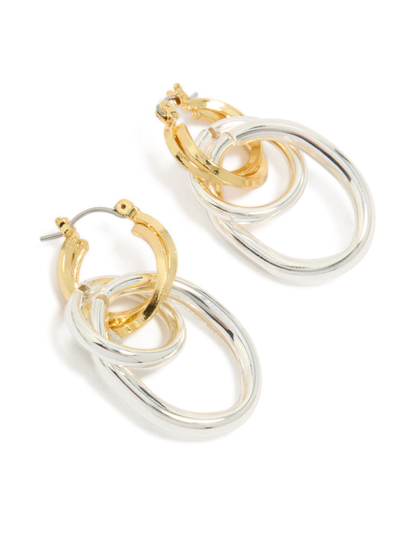 Mixed Metal Plated  Double Link Illusion Hoop Earrings