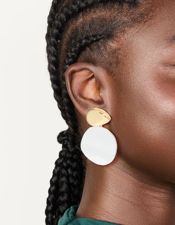Mixed Metal Plated Statement Disc Drop Earrings