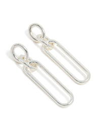 Featuring large oval link drop earrings in statement style with silver plated finish front view - link has visual effect only