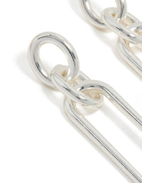 Highlighting large oval link drop earrings in statement style with silver plated finish close up view - link has visual effect only