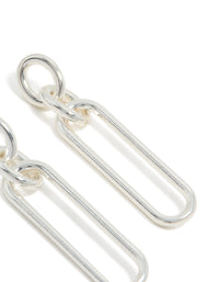 Designed with large oval link statement drop earrings in silver plated material post detail view - link has visual effect only