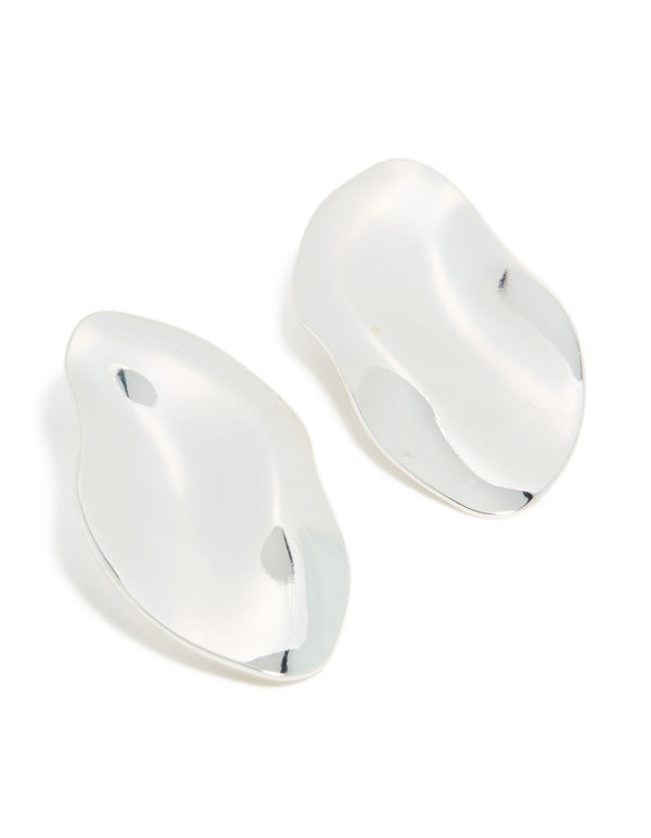 Featuring silver plated organic wrapped large oval earrings in chunky statement style front view