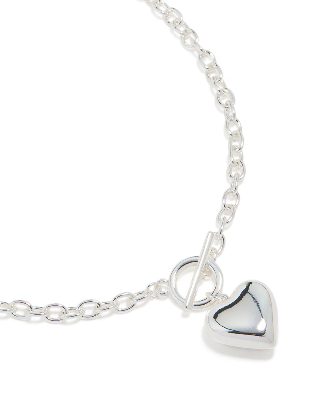Silver Plated Heart Charm Fob Necklace