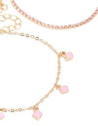 Gold Pink Beaded & Flower Charm Bracelets 4-Pack - link has visual effect only