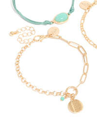 Gold Turquoise Stone Bangle & Cord Bracelets 4-Pack - link has visual effect only