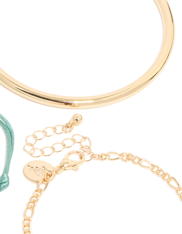 Gold Turquoise Stone Bangle & Cord Bracelets 4-Pack