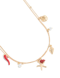 Gold Ball & Shell Charm Layered Waist Chain - link has visual effect only