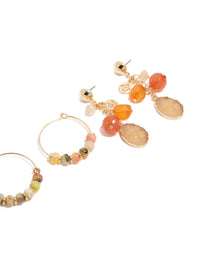 Gold Beaded Hoop & Drop Earrings 3-Pack - link has visual effect only