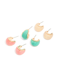Gold Light Pink & Blue Enamel Bubble Hoop Earrings 3-Pack - link has visual effect only