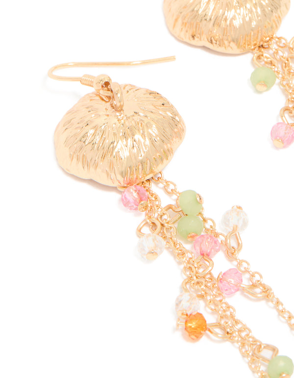 Gold Jellyfish Beaded Fish Hook Earrings