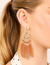 Gold Celestial Boho Orange Feather Drop Earrings - link has visual effect only