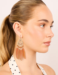 Gold Celestial Boho Orange Feather Drop Earrings - link has visual effect only
