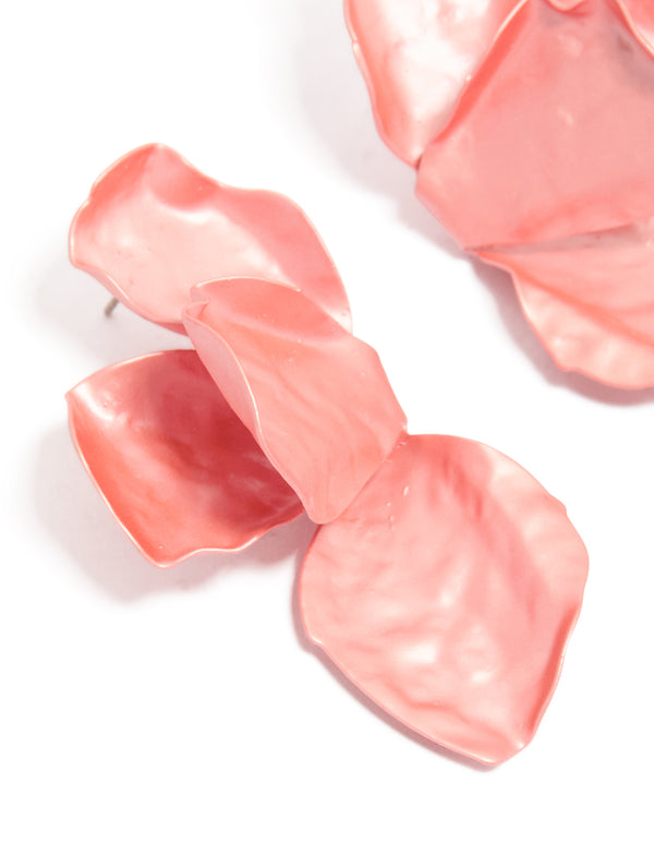Light Pink Coated Metal  Flower Petal Drop Earrings