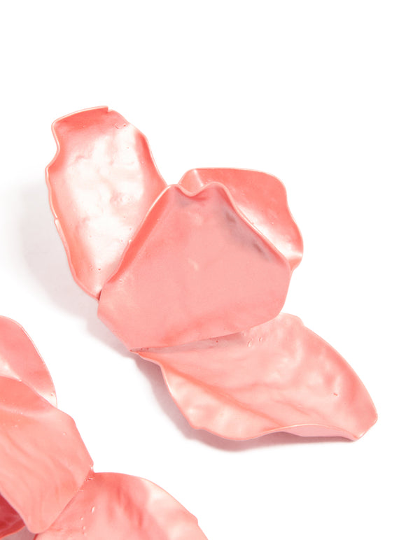 Light Pink Coated Metal  Flower Petal Drop Earrings