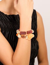 Red Acrylic & Gold Irregular Beaded Stretch Bracelets 2-Pack - link has visual effect only