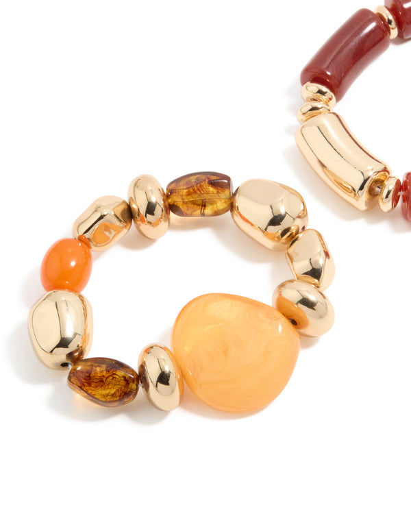 Red Acrylic & Gold Irregular Beaded Stretch Bracelets 2-Pack