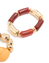 Red Acrylic & Gold Irregular Beaded Stretch Bracelets 2-Pack - link has visual effect only