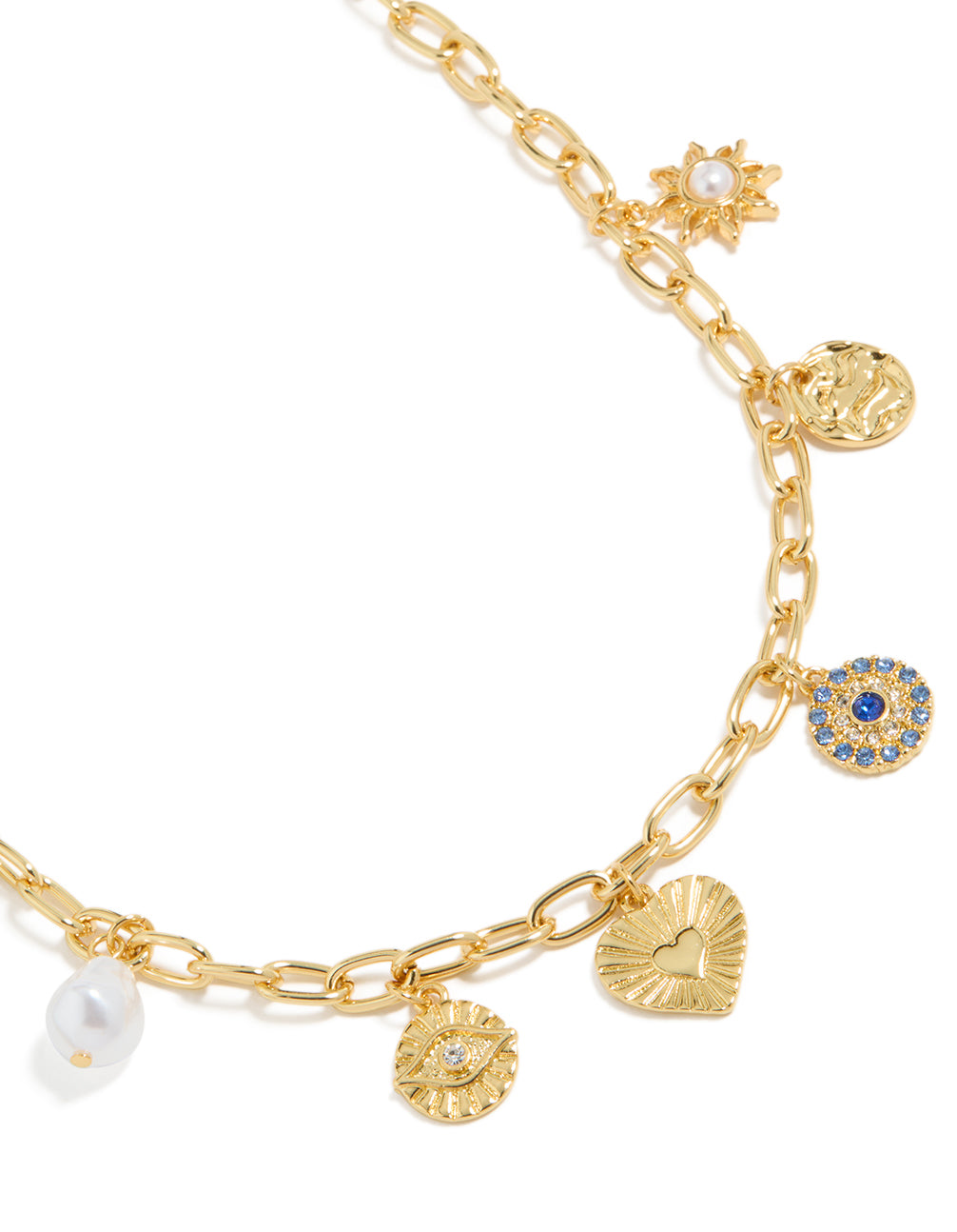 Gold Plated Pearl  Celestial &  Heart Charm Necklace