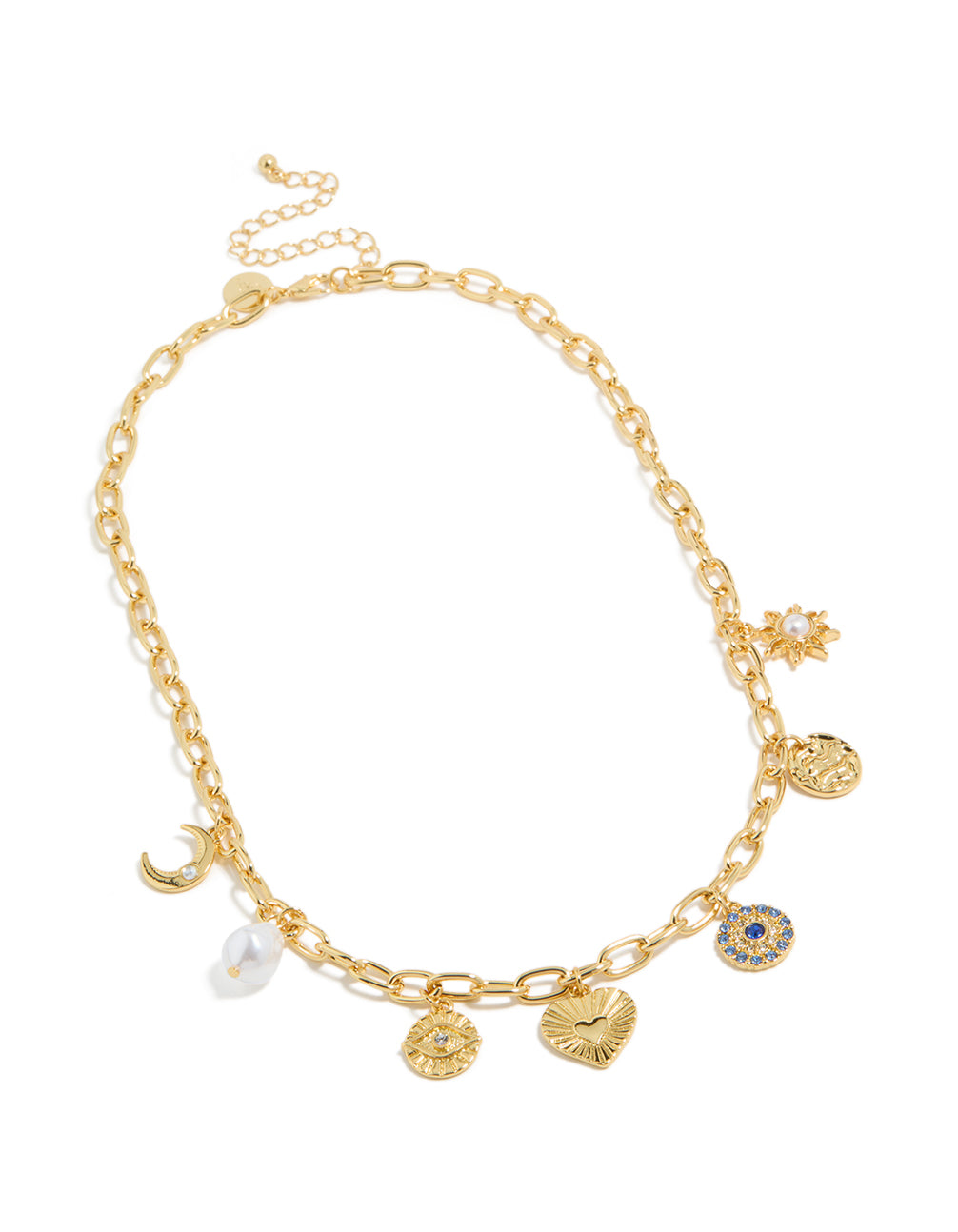 Gold Plated Pearl  Celestial &  Heart Charm Necklace
