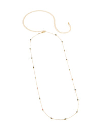 This gold plated multicoloured semi precious stones beaded waist chain features an embellished pattern with waisted shape front view - link has visual effect only