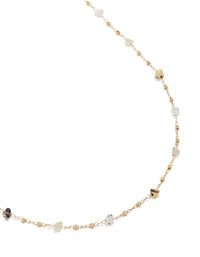 Gold plated multicoloured semi precious stones waist chain featuring embellished pattern with beads in a waisted shape front view - link has visual effect only