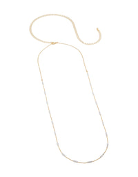 Elegantly designed gold plated waist chain featuring mini pearls with embellished pattern side view - link has visual effect only