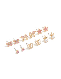Kids Gold Pearl & Unicorn Stud Earrings 6-Pack - link has visual effect only