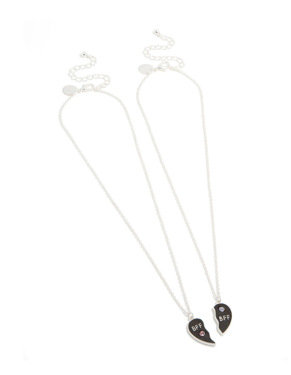 Kids Silver Mood Diamante BFF Heart Necklaces 2-Pack