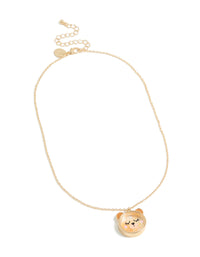 Explore this kids necklace with animal bear pendant in gold plated metal front view - link has visual effect only